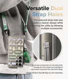 Galaxy S24 Ultra Case | Fusion Design - Phone case with dual strap holes holding a green lanyard and small accessory bag.