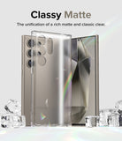 Galaxy S24 Ultra Case | Fusion Matte - A clear matte phone case standing in front of a smartphone, surrounded by ice cubes.
