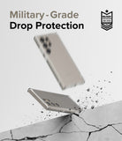 Galaxy S24 Ultra Case | Fusion Matte - Two phones in matte cases falling toward a cracked concrete surface with debris.