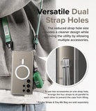 Galaxy S24 Ultra Case | Fusion Magnetic - Phone case with dual strap holes holding a green lanyard and small bag.