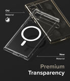 Galaxy S24 Ultra Case | Fusion Magnetic - Comparison of a yellowed, smudged old case versus a clear new magnetic case.