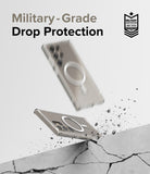 Galaxy S24 Ultra Case | Fusion Magnetic - Clear phone case with magnetic ring falling and hitting a concrete surface.