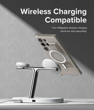 Galaxy S24 Ultra Case | Fusion Magnetic - Smartphone in a clear magnetic case mounted on a wireless charging stand.