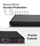 Galaxy S24 Ultra Case | Onyx - Close-up of phone case showing 1.5mm raised bezel and precise port cutouts with pink highlights.
