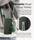 Galaxy S24 Ultra Case | Onyx - Dark green phone case worn with dual straps and a close-up of the strap hole attachment.