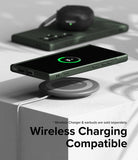 Galaxy S24 Ultra Case | Onyx - Dark green phone case on a wireless charging pad showing a 70% charge icon on the screen.