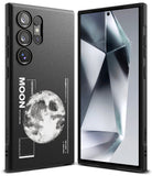 Galaxy S24 Ultra Case | Onyx Design - Black phone case featuring a white moon graphic and space-themed text on the back.