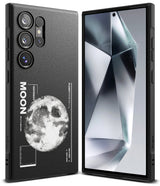 Galaxy S24 Ultra Case | Onyx Design - Black phone case featuring a white moon graphic and space-themed text on the back.