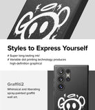 Galaxy S24 Ultra Case | Onyx Design - Black phone case with white spray-painted graffiti art of a whimsical character.