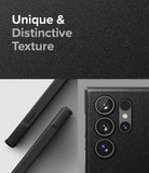 Galaxy S24 Ultra Case | Onyx Design - Close-up of black textured phone case with camera lens cutouts and side frame.