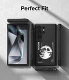 Galaxy S24 Ultra Case | Onyx Design - Black phone case with moon graphic and text, shown from multiple angles.