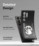 Galaxy S24 Ultra Case | Onyx Design - Black phone case with moon graphic, showing TPU material and lanyard holes.