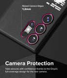 Galaxy S24 Ultra Case | Onyx Design - Close-up of phone case highlighting 1.2mm raised edges around the rear camera lenses.