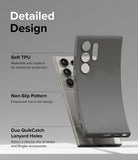Galaxy S24 Ultra Case | Onyx - Flexible gray phone case highlighting TPU material, non-slip texture, and lanyard holes.