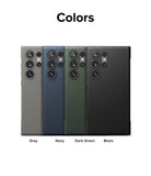 Galaxy S24 Ultra Case | Onyx - Four Galaxy S24 Ultra phones in gray, navy, dark green, and black cases lined up side-by-side.