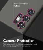 Galaxy S24 Ultra Case | Onyx - Close-up of phone camera lenses with 1.2mm raised protective edges highlighted in pink.