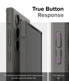 Galaxy S24 Ultra Case | Onyx - Close-up of phone case buttons with notch-cutouts for tactile response and fine aperture lines.