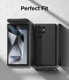 Galaxy S24 Ultra Case | Onyx Magnetic - Black phone case shown from front, back, and side angles on a gray background.