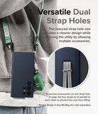 Galaxy S24 Ultra Case | Onyx - Navy phone case with dual strap holes, showing a green lanyard and accessory bag attached.