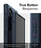 Galaxy S24 Ultra Case | Onyx - Close-up of textured phone case buttons with highlighted aperture lines for tactile response.