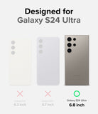 Galaxy S24 Ultra Case | Silicone Magnetic - Comparison chart showing Galaxy S24, S24+, and S24 Ultra with a green check for the Ultra.