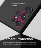 Galaxy S24 Ultra Case | Silicone Magnetic - Close-up of black phone case highlighting 1.2mm raised camera protection edges.