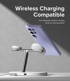 Galaxy S24 Ultra Case | Silicone Magnetic - Lavender phone case attached to a chrome 3-in-1 magnetic wireless charger.