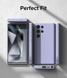 Galaxy S24 Ultra Case | Silicone Magnetic - Exploded view of a lavender silicone phone case surrounding a smartphone.