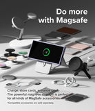 Galaxy S24 Ultra Case | Silicone Magnetic - Phone in a lavender case on a magnetic stand surrounded by MagSafe accessories.