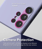 Galaxy S24 Ultra Case | Silicone Magnetic - Lavender phone case highlighting 1.2mm raised edges around camera lenses.