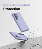Galaxy S24 Ultra Case | Silicone Magnetic - Two lavender phone cases bouncing off a cracked concrete surface.