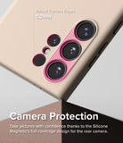 Galaxy S24 Ultra Case | Silicone Magnetic - Beige phone case showing 1.2mm raised edges around the camera lenses.