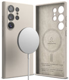 Galaxy S24 Ultra Case | Silicone Magnetic - Beige silicone case showing exterior camera cutouts and interior magnetic ring.