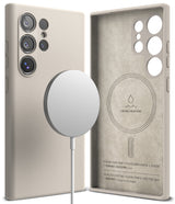 Galaxy S24 Ultra Case | Silicone Magnetic - Beige silicone case showing exterior camera cutouts and interior magnetic ring.
