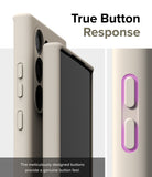 Galaxy S24 Ultra Case | Silicone Magnetic - Close-up of beige phone case buttons with a purple highlighted area.