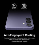 Galaxy S24 Lens Protector | Camera Lens Frame Glass - Galaxy S24 Lens Protector - Purple phone with black camera lens protectors, highlighting anti-fingerprint and touch features.