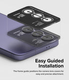 Galaxy S24 Lens Protector | Camera Lens Frame Glass - Galaxy S24 Lens Protector - A frame guide aligning three tempered glass lens covers onto a purple smartphone camera array.