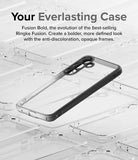 Galaxy S24 Case | Fusion Bold - A black-framed clear phone case resting on a grid of identical transparent cases.
