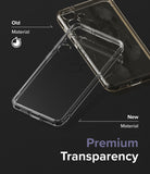 Galaxy S24 Case | Fusion - Comparison of a yellowed old phone case and a clear new case highlighting premium transparency.
