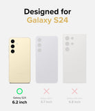 Galaxy S24 Case | Fusion Design - Comparison chart showing the 6.2-inch Galaxy S24 is compatible, while S24+ and Ultra are not.