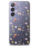 Galaxy S24 Case | Fusion Design - Clear phone case with a delicate, colorful floral pattern on a deep purple background.