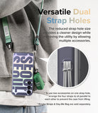 Galaxy S24 Case | Fusion Design - A phone case with dual strap holes holding a phone and accessory on a green lanyard.