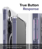Galaxy S24 Case | Fusion Magnetic - Close-up of clear phone case buttons with notch-cutouts for tactile response.