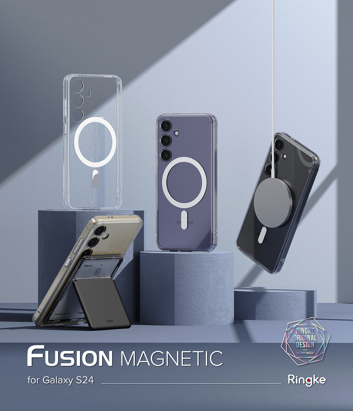 Galaxy S24 Case | Fusion Magnetic - Clear magnetic cases for Galaxy S24 displayed with magnetic charger and kickstand.