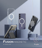Galaxy S24 Case | Fusion Magnetic - Clear magnetic cases for Galaxy S24 displayed with magnetic charger and kickstand.