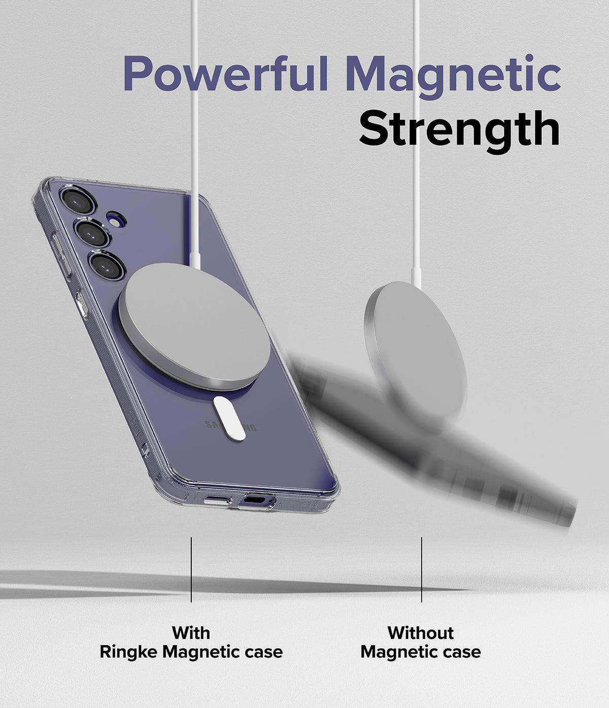 Galaxy S24 Case | Fusion Magnetic - A magnetic charger securely attached to a phone case versus falling off without one.