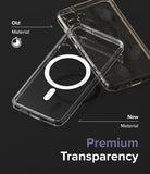 Galaxy S24 Case | Fusion Magnetic - Comparison of a yellowed old phone case and a clear new magnetic case.