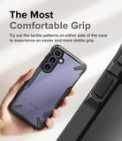 Galaxy S24 Case | Fusion-X - Hand holding a purple Galaxy S24 in a black Fusion-X case with textured side grips.