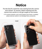 Galaxy S24 Case | Fusion-X - Instructions showing hands installing and removing a phone case starting at the camera lens.