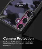 Galaxy S24 Case | Fusion-X - Close-up of phone case showing 1.2mm raised camera lips for lens protection against scratches.